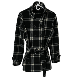 Ike Behar Black and White Plaid Coat Size Medium